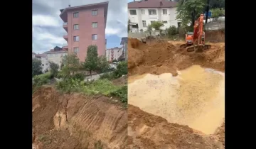 İnşaat alanında toprak kaydı: 6 katlı binanın sakinleri panikle dışarı çıktı